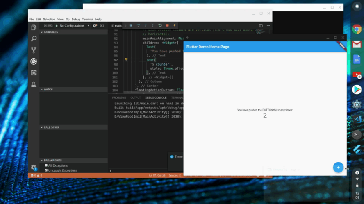 The Flutter development tools running on Chrome OS 