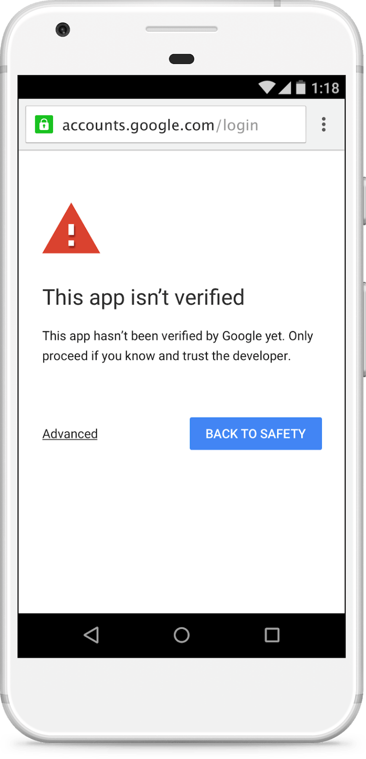 Unverified app screen on mobile