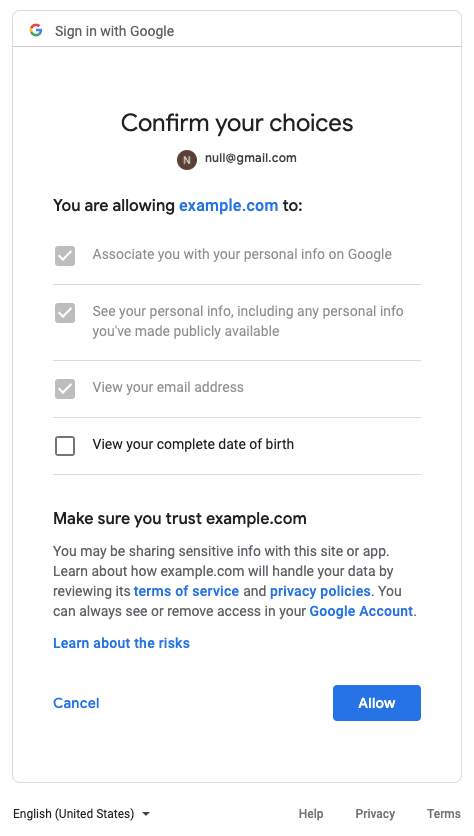 OAuth consent screen showing a redirect domain